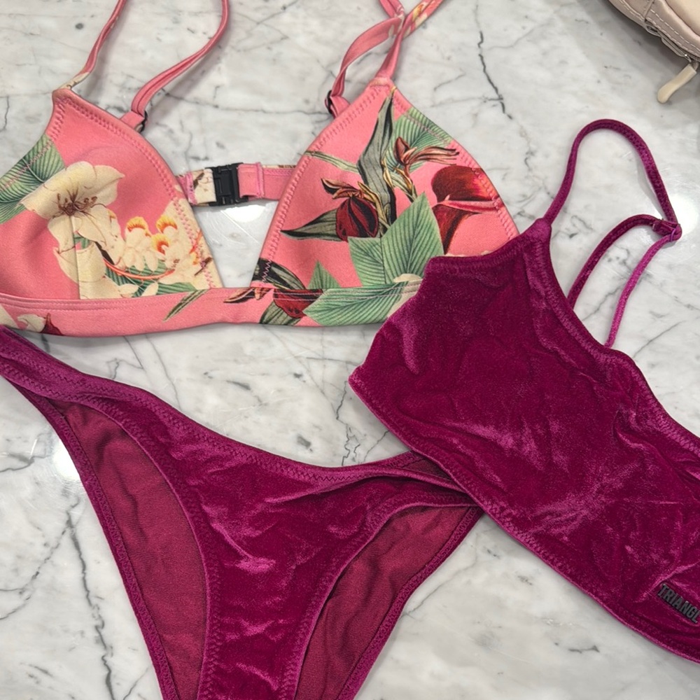 Triangl Floral and Velvet Bikini Set